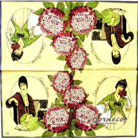 Serwetka do decoupage dama z pieskiem i hortensje 33x33 SWEET PAC, Unikat